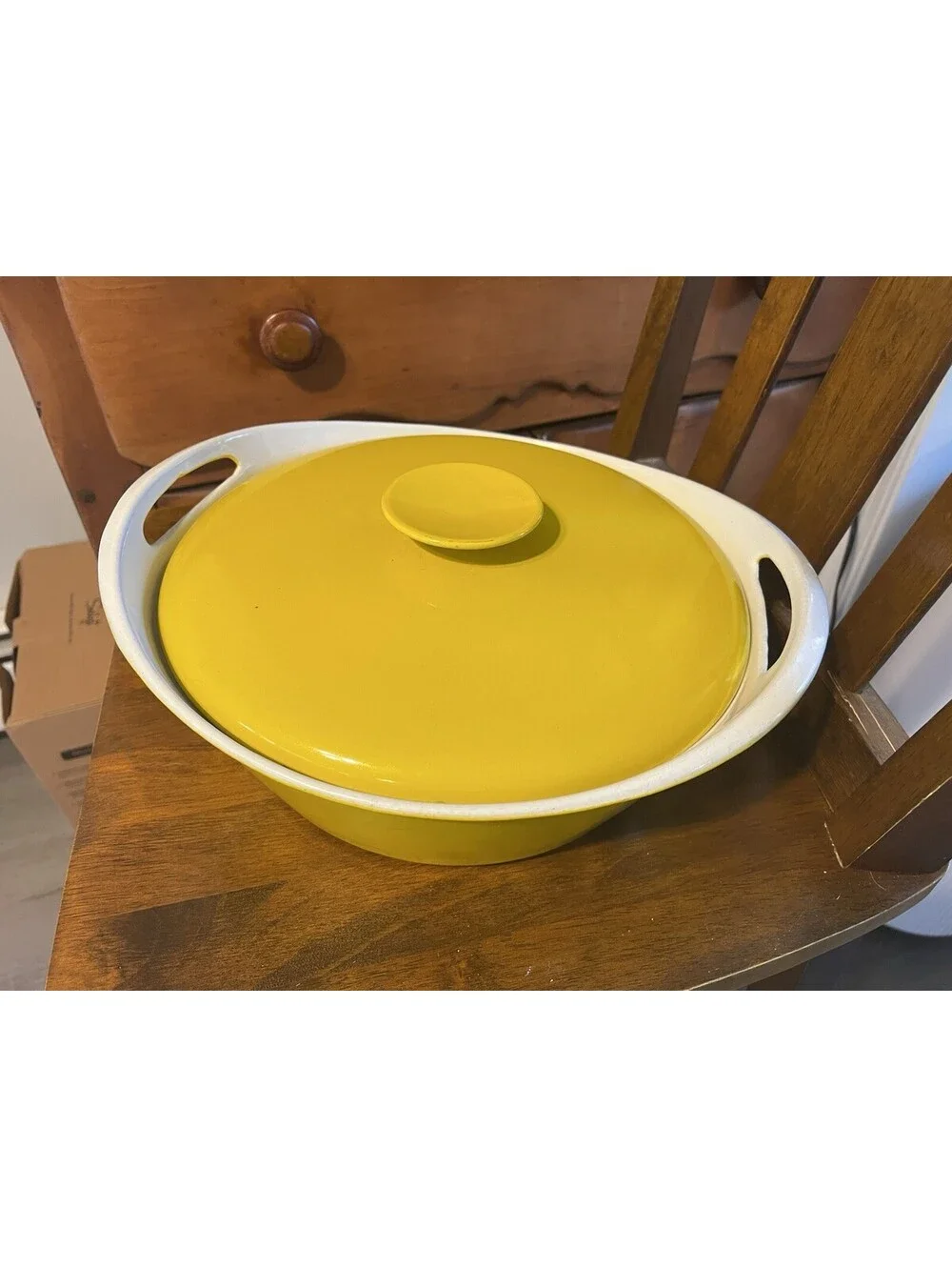 Early Unmarked NACCO Denmark Vtg. Cast Iron Dutch Oven by Michael Lax - Yellow